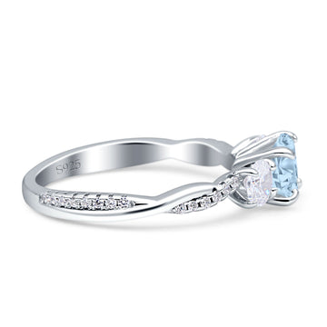 Infinity Round Three Stone Ring Aquamarine CZ 925 Sterling Silver Wholesale